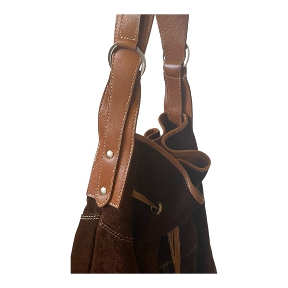 Suede & leather large bucket shoulder bag - Picture 5 of 16